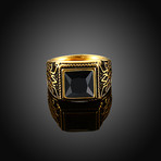 Stainless Steel Orchid Ingrain Black Sapphire Emerald Cut Class Ring (7)