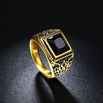 Stainless Steel Orchid Ingrain Black Sapphire Emerald Cut Class Ring (10)