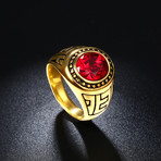 Stainless Steel Halo Ruby Sphere Class Ingrain Statement Ring (10)