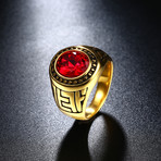 Stainless Steel Halo Ruby Sphere Class Ingrain Statement Ring (10)
