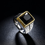 Stainless Steel Black Sapphire Emerald Cut Roman Ingrain Class Statement Ring (9)