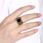 Stainless Steel Orchid Ingrain Black Sapphire Emerald Cut Class Ring (10)