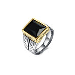 Stainless Steel Black Sapphire Emerald Cut Roman Ingrain Class Statement Ring (7)