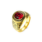 Stainless Steel Halo Ruby Sphere Class Ingrain Statement Ring (9)