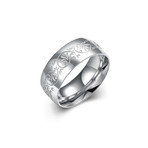 Stainless Steel Floral Ingrain Band Ring (9)