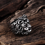 Stainless Steel Ancient Lion Head Statement Ring (Size 10)