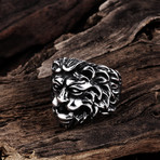 Stainless Steel Ancient Lion Head Statement Ring (Size 11)