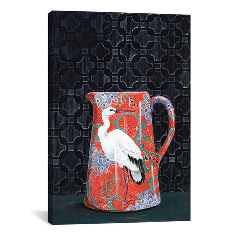 Red Pitcher With Stork // Miri Eshet (18"W x 26"H x 0.75"D)