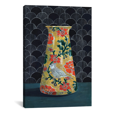 Yellow Vase With Titmouse Bird // Miri Eshet (18"W x 26"H x 0.75"D)