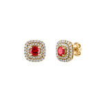 Estate 18k Yellow Gold Diamond + Ruby Earrings II