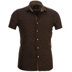 Floral Short Sleeve Button Down Shirt // Chocolate Brown (S)