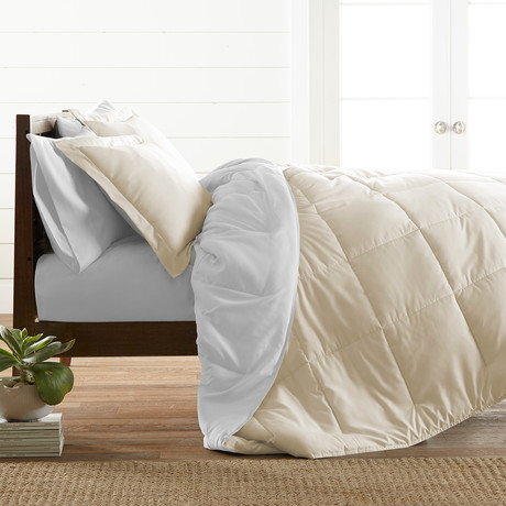 Premium Hypoallergenic Reversible Comforter + Sham Set // White + Ivory (Full/Queen)