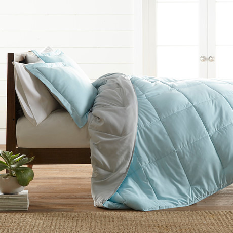 Premium Hypoallergenic Reversible Comforter + Sham Set // Aqua + Light Gray (Twin)