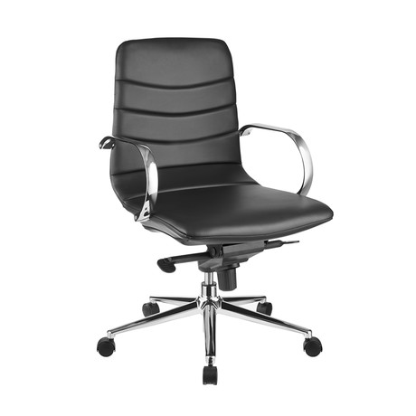 Samantha Arm Office Chair // Black PU-Leather + Chrome Plated Base