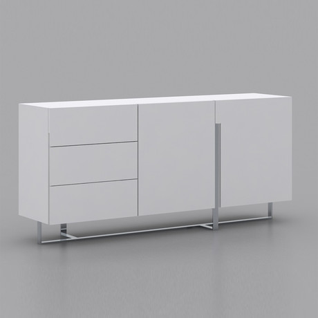 Emery Buffet // High Gloss White Lacquer + High Polished Stainless Steel