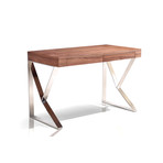 Ava Office Desk // Walnut Veneer + High Polished Stainless Steel