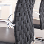 Piper Arm Office Chair // Black PU-Leather + Weave Backrest + Chrome Plated Base
