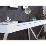 Ava Office Desk // High Gloss White Lacquer + High Polished Stainless Steel