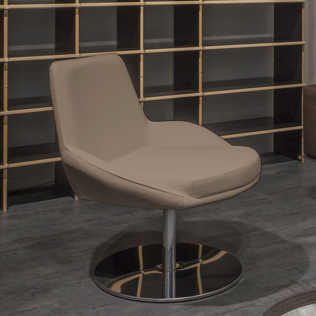 Eleanor Accent Chair // Taupe Leather + Chrome Plated Base
