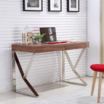 Ava Office Desk // Walnut Veneer + High Polished Stainless Steel