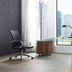Piper Arm Office Chair // Black PU-Leather + Weave Backrest + Chrome Plated Base