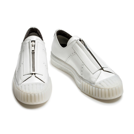 Tristan Low Zip-Up Leather Sneakers // White (Euro: 39)
