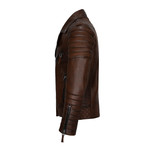 Multi-Detailed Leather Jacket // Chestnut (2XL)