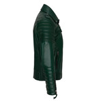 Asymmetrical Zip-Up Leather Jacket // Green (XL)