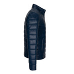 Puffed Leather Jacket // Navy (L)