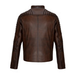 Asymmetrical Zip-Up Leather Jacket // Chestnut (XL)