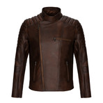Asymmetrical Zip-Up Leather Jacket // Chestnut (L)