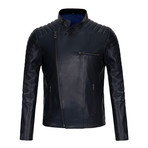 Asymmetrical Zip-Up Leather Jacket // Navy (M)