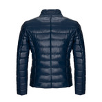 Puffed Leather Jacket // Navy (2XL)