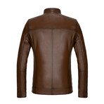 Zip-Up Leather Jacket // Light Brown (S)