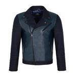 Side-Zip Leather Jacket // Navy (M)