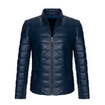 Puffed Leather Jacket // Navy (L)