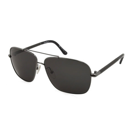 Ferragamo // Men's Square Aviator Sunglasses // Gunmetal + Gray