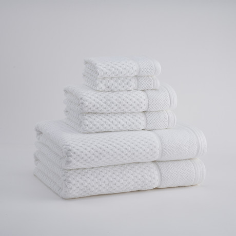 Pique Cuff Textured Towels // Set of 6 // White