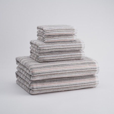 Plush Striped Bamboo Towels // Set of 6 // Pink Grey