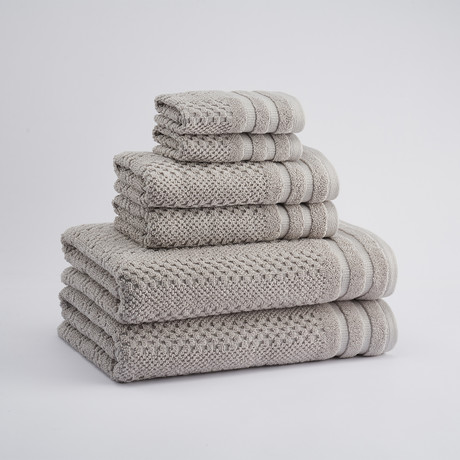 Checkboard Textured Towels // Set of 6 // Light Grey