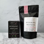 Adaptogenic Morning Matcha Latte Blend + On-the-go Adaptogenic Morning Matcha Latte Single-Serving Sachets Box Bundle