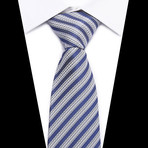 Hand Made Neck Tie // Gray + Blue Stripe