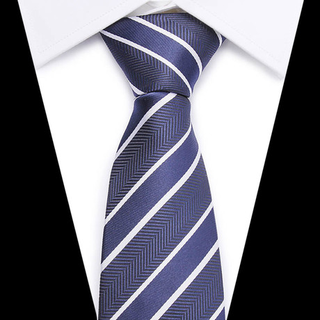 Hand Made Neck Tie // Royal Blue + White Stripe