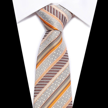 Hand Made Neck Tie // Gray + Orange + Brown