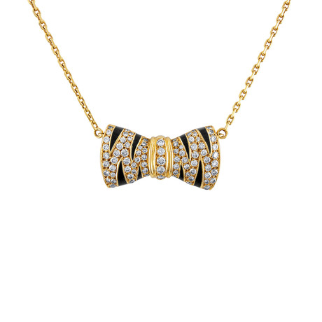 Vintage OJ Perrin 18k Yellow Gold Diamond Bow Tie Necklace