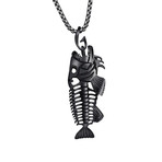 Black Fish Skeleton Pendant + Chain