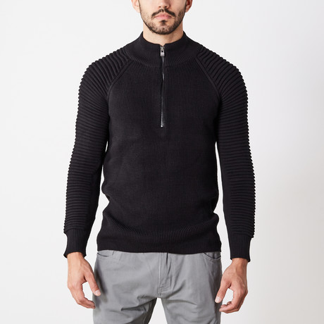 Quarter Zip Ribbed Sweater // Black (S)