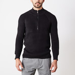 Quarter Zip Ribbed Sweater // Black (S)