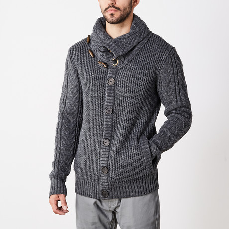 Cable Knit Button Sweater // Charcoal (S)