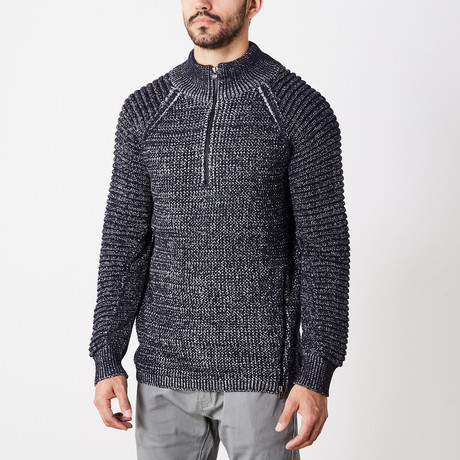 Quarter Zip Ribbed Sweater // Navy (S)